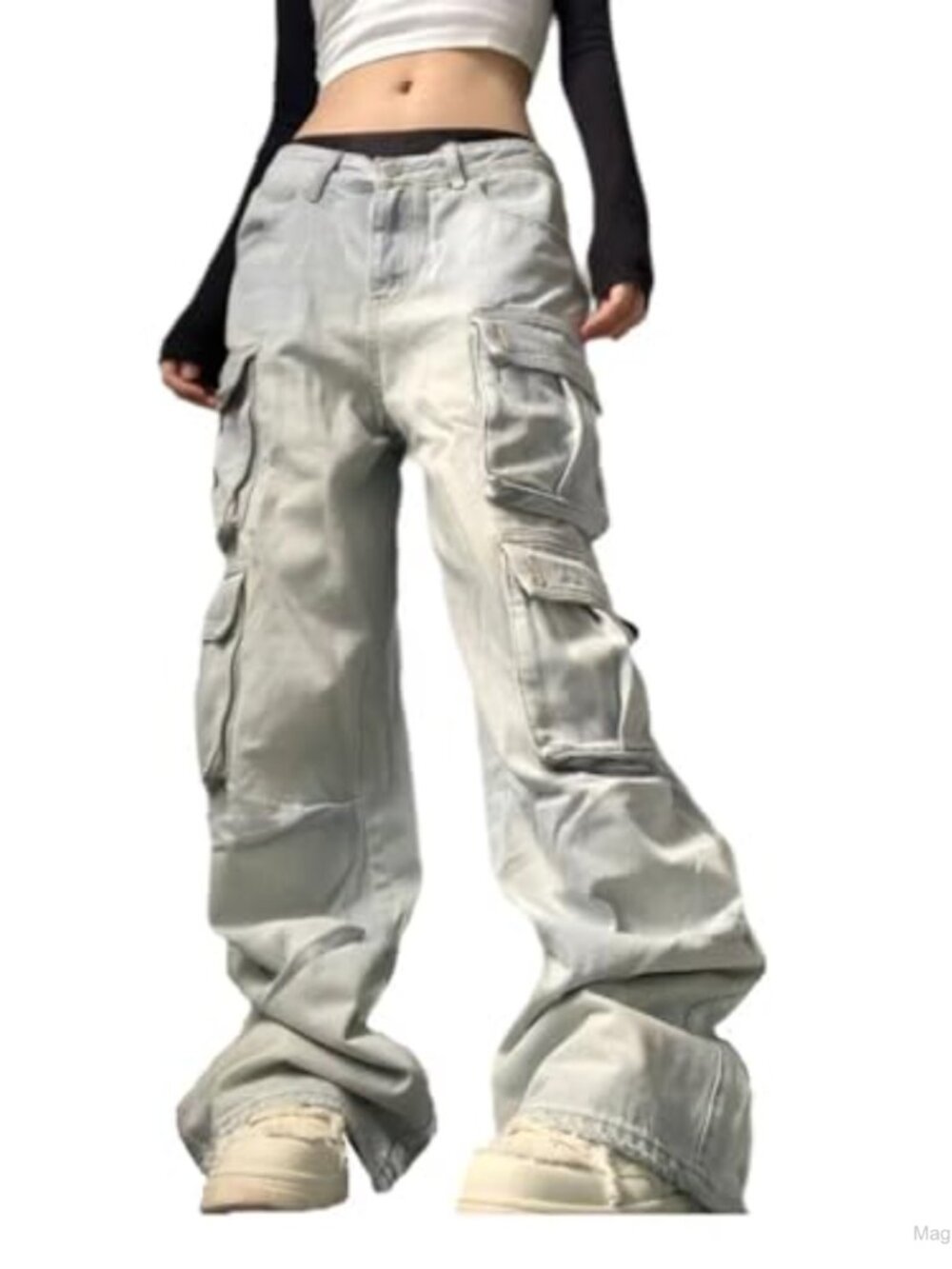 Wide Leg Cargo Jeans High Waist Flap Pocket Loose Denim Pants Streetwear